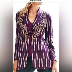 NWT Soft Surroundings Embellished Beaded Purple Long Line Blazer in Size Large